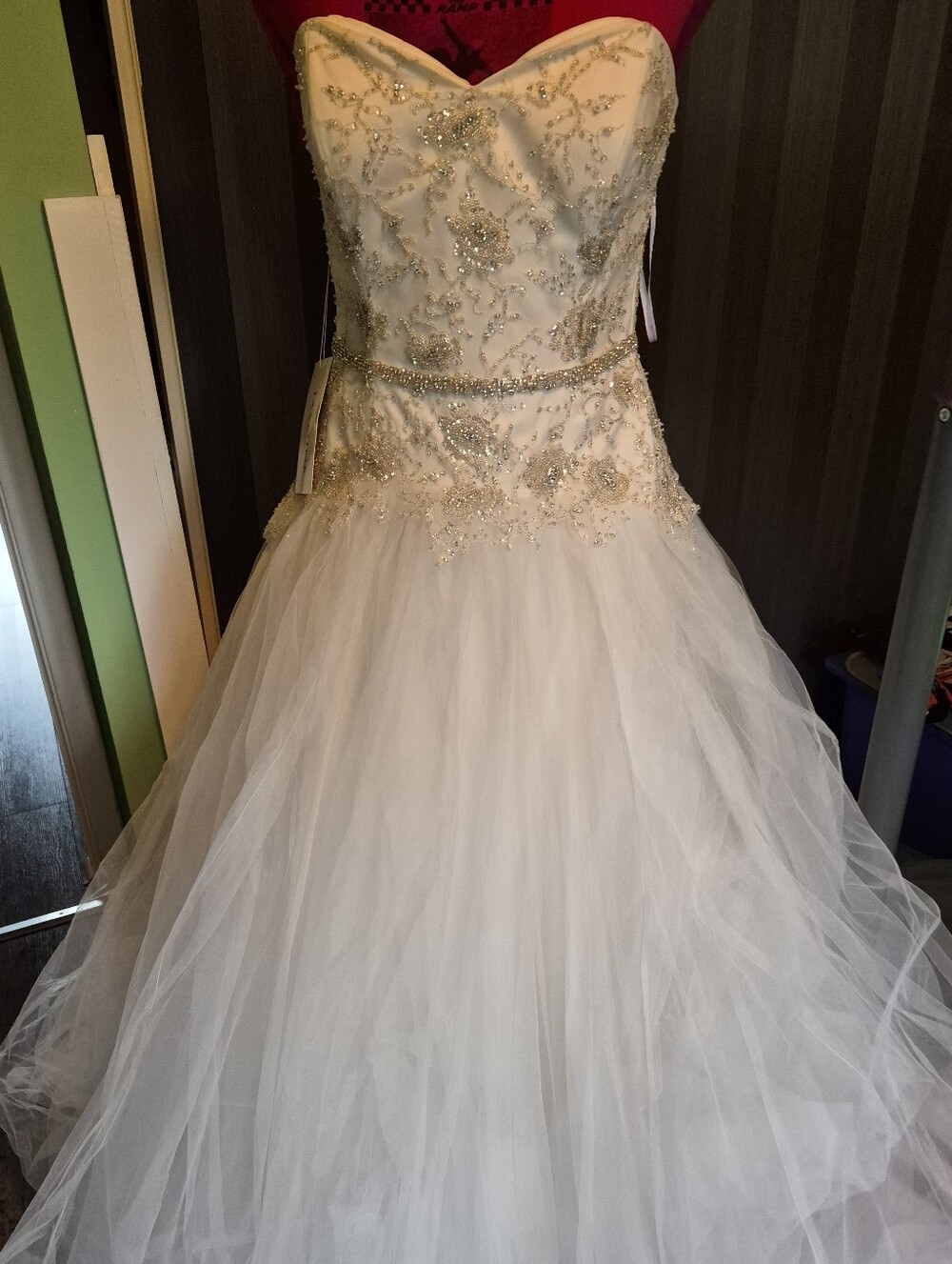 Jasmine Collection, White Beaded Tulle Bridal Dress In Ivory Color
